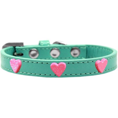 MIRAGE PET PRODUCTS Pink Glitter Heart Widget Dog CollarAqua Size 10 631-13 AQ10